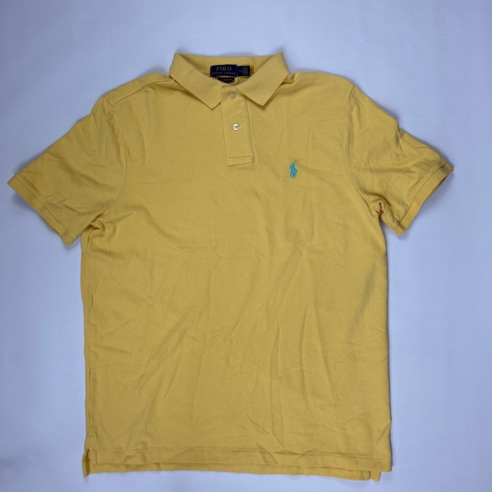 Polo Ralph Lauren Mens Classic Fit Short Sleeve Polo Shirt Yellow Turquoise M
